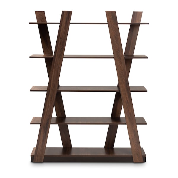 Baxton Studio Michio Walnut Brown Finished 5-Tier Wood Living Room Display Shelf - 168-10767