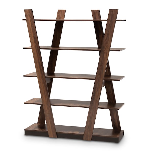 Baxton Studio Michio Walnut Brown Finished 5-Tier Wood Living Room Display Shelf - 168-10767