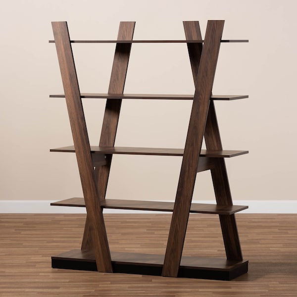 Baxton Studio Michio Walnut Brown Finished 5-Tier Wood Living Room Display Shelf - 168-10767
