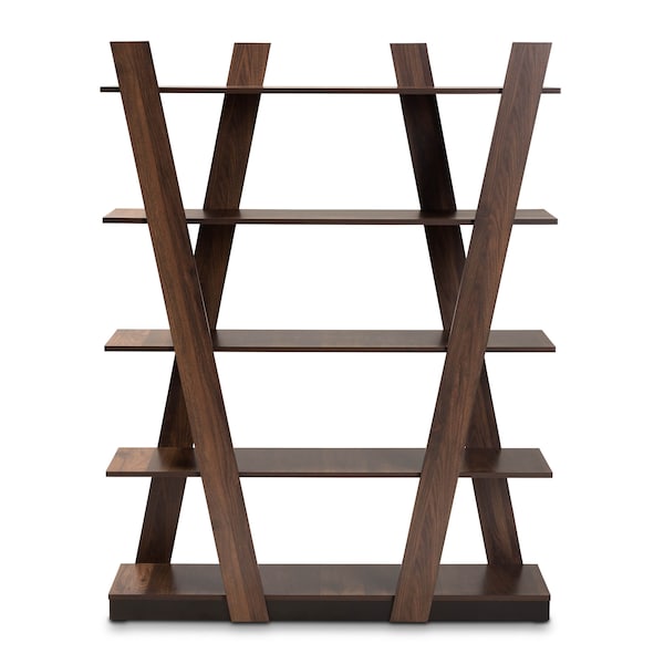 Baxton Studio Michio Walnut Brown Finished 5-Tier Wood Living Room Display Shelf - 168-10767