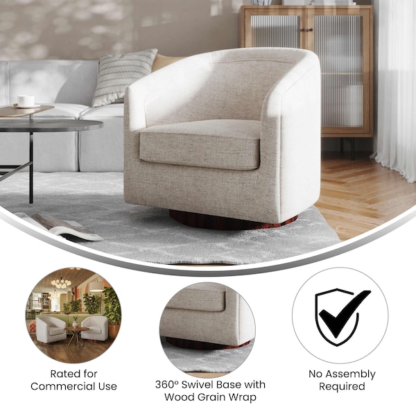 Flash Furniture Dean Club Style Commercial Barrel Accent Armchair Metal Base, Cream Fabric Upholstery - BS-AC22-064-CRM-GG