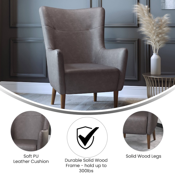 Flash Furniture Dark Gray Faux Leather Wingback Accent Chair - QY-B235-DGY-GG