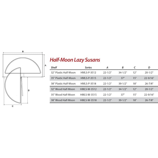 Hardware Resources 32" Plastic Half-Moon Lazy Susan - HMLS-P-3212