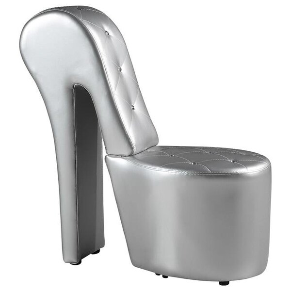 Best Master Furniture Best Master Furniture 6900 Silver High Heel Faux Leather Crystal Studs Shoe Chair; Silver - 6900 SILVER