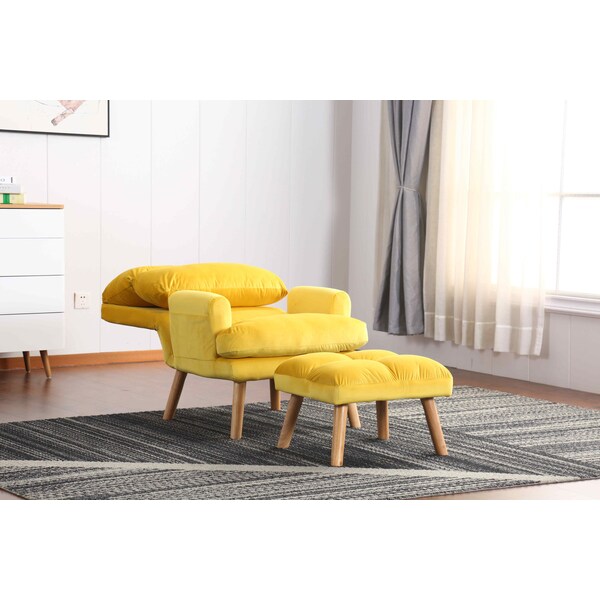 Homelegance EOS Accent Click Clack Chair With Ottoman, Yellow With Oak Finish Legs - HM1760YW-1