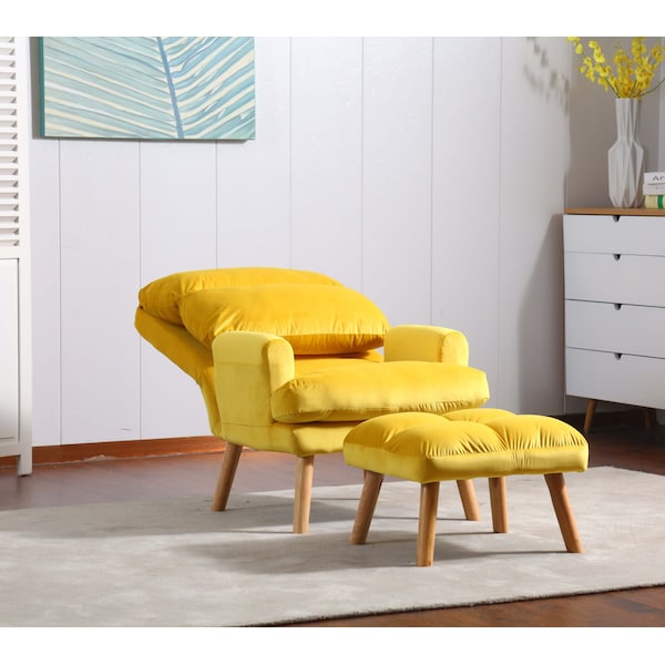 Homelegance EOS Accent Click Clack Chair With Ottoman, Yellow With Oak Finish Legs - HM1760YW-1