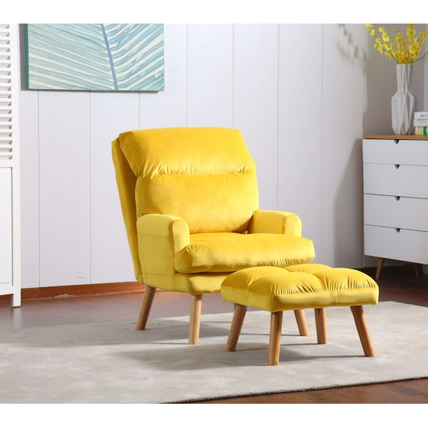 Homelegance EOS Accent Click Clack Chair With Ottoman, Yellow With Oak Finish Legs - HM1760YW-1