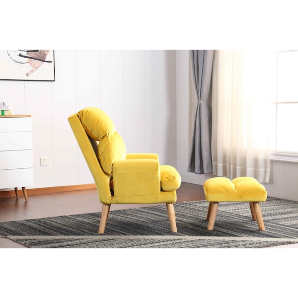 Homelegance EOS Accent Click Clack Chair With Ottoman, Yellow With Oak Finish Legs - HM1760YW-1