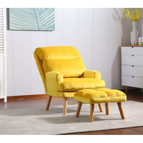 Homelegance EOS Accent Click Clack Chair With Ottoman, Yellow With Oak Finish Legs - HM1760YW-1