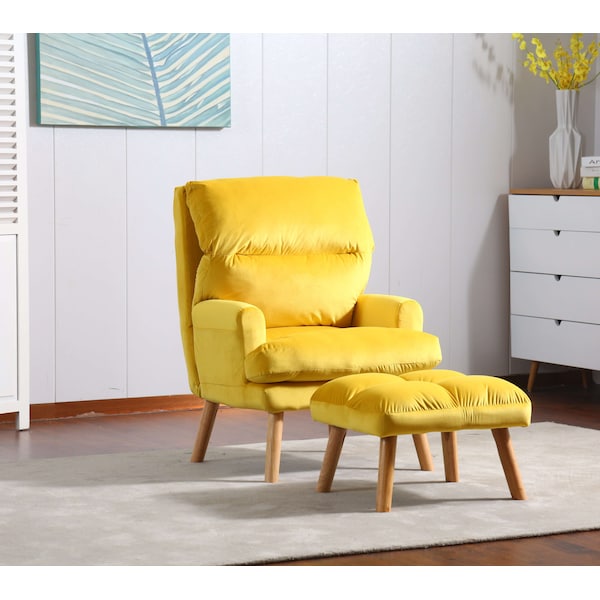 Homelegance EOS Accent Click Clack Chair With Ottoman, Yellow With Oak Finish Legs - HM1760YW-1