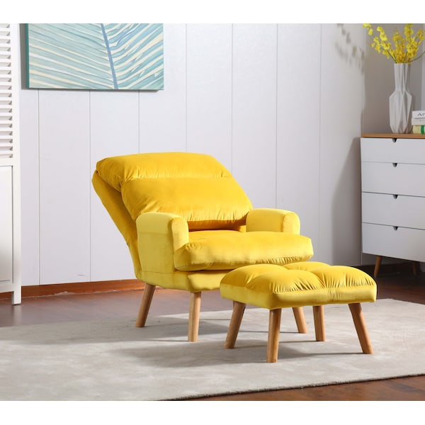 Homelegance EOS Accent Click Clack Chair With Ottoman, Yellow With Oak Finish Legs - HM1760YW-1