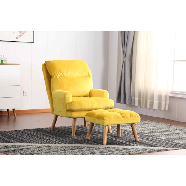 Homelegance EOS Accent Click Clack Chair With Ottoman, Yellow With Oak Finish Legs - HM1760YW-1