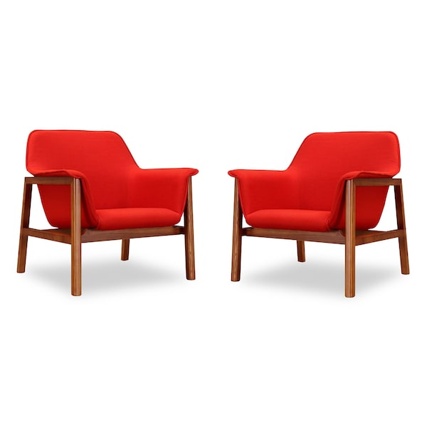 Manhattan Comfort Miller Accent Chair in Burnt Orange and Walnut (Set of 2) - 2-AC007-OR