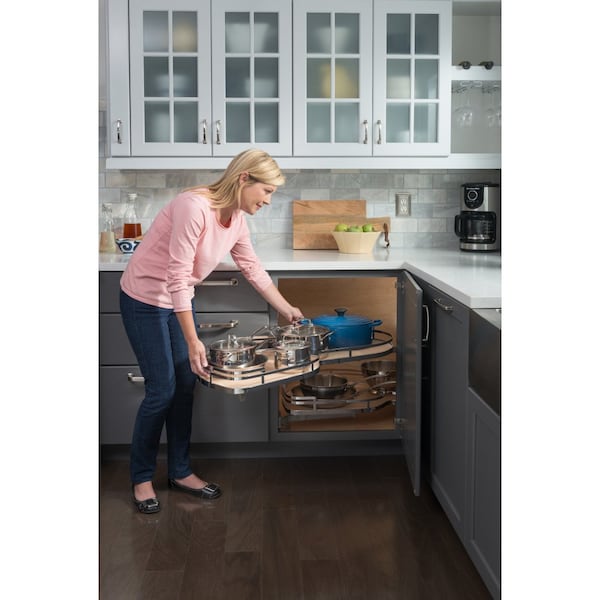 Hardware Resources 21" Polished Chrome and Walnut Blind Corner Swingout for Openings on the Right of the Blind - BCSO221PCWD-RH