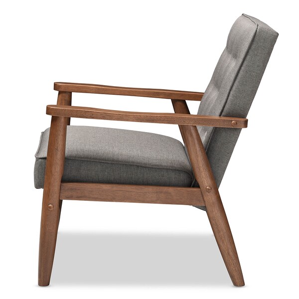 Baxton Studio Sorrento Grey Upholstered Wooden Lounge Chair - 122-6766