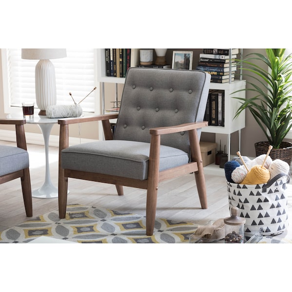 Baxton Studio Sorrento Grey Upholstered Wooden Lounge Chair - 122-6766