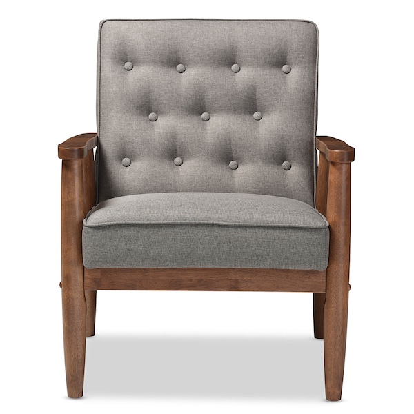 Baxton Studio Sorrento Grey Upholstered Wooden Lounge Chair - 122-6766