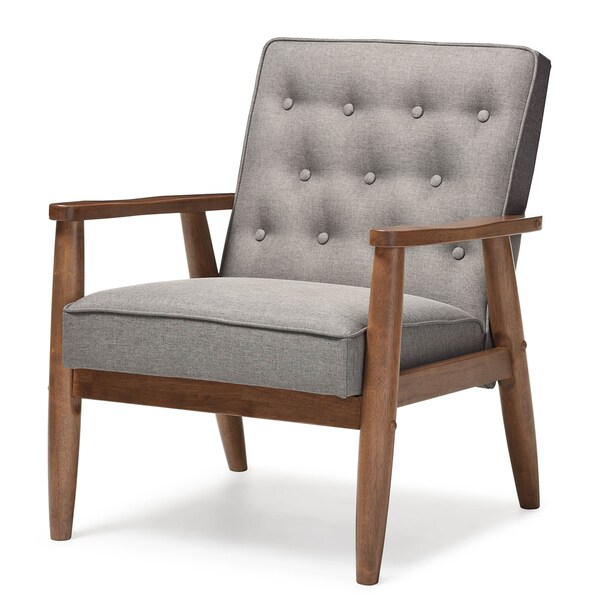 Baxton Studio Sorrento Grey Upholstered Wooden Lounge Chair - 122-6766