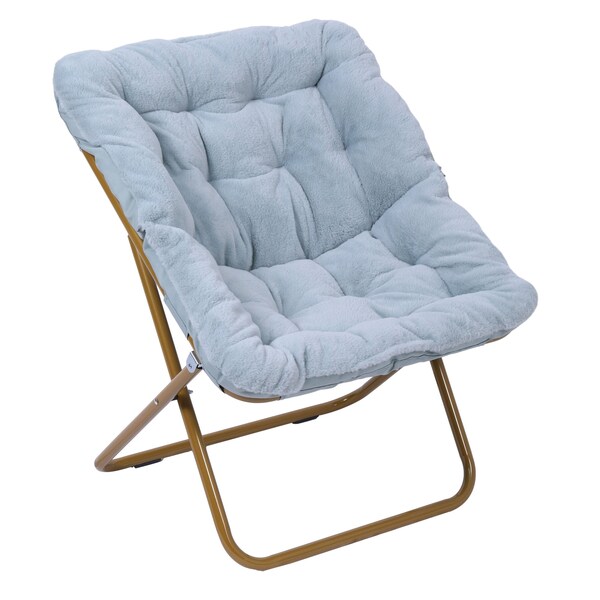 Flash Furniture Archer 28-in Oversized Folding Saucer Chair w/Folding Ottoman, Dusty Aqua Faux Fur/Soft Gold Frame - FV-FSC-027-FR-DTAQ-SGD-GG