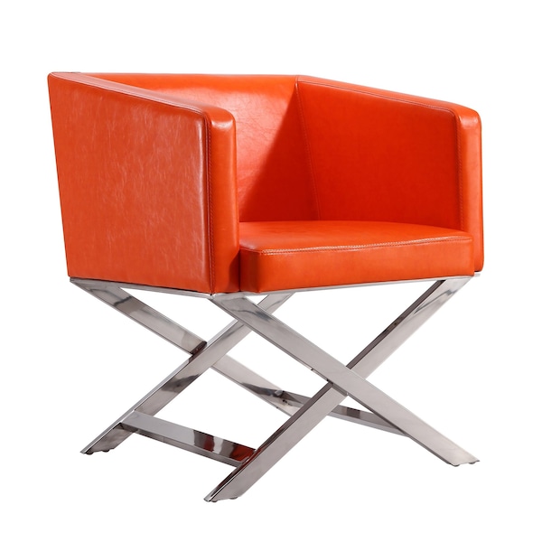 Manhattan Comfort Hollywood Lounge Accent Chair in Orange and Polished Chrome (Set of 2) - 2-AC050-OR