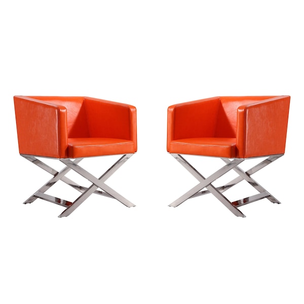 Manhattan Comfort Hollywood Lounge Accent Chair in Orange and Polished Chrome (Set of 2) - 2-AC050-OR