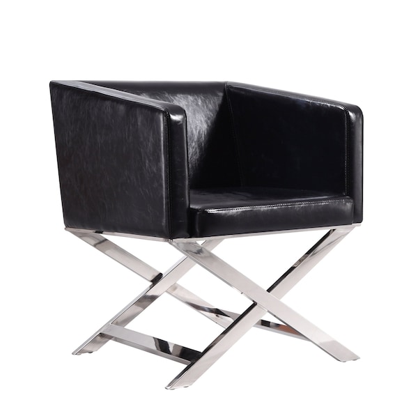 Manhattan Comfort Hollywood Lounge Accent Chair in Black and Polished Chrome - AC050-BK