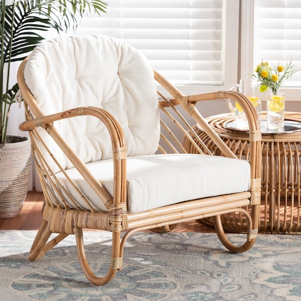 Baxton Studio Aliane Modern Bohemian Natural Brown Antique Rattan Armchair - 219-12700-ZORO
