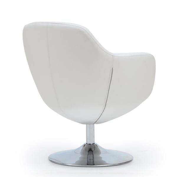Manhattan Comfort Caisson Faux Leather Swivel Accent Chair in White and Polished Chrome - AC028-WH