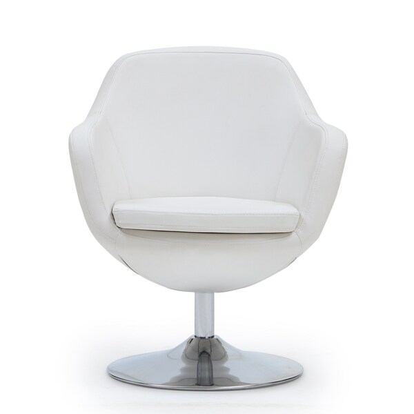 Manhattan Comfort Caisson Faux Leather Swivel Accent Chair in White and Polished Chrome - AC028-WH
