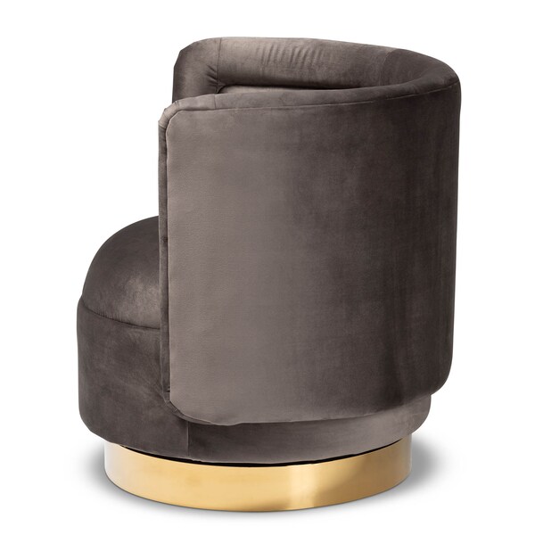 Baxton Studio Saffi Grey Velvet Upholstered Gold Finished Swivel Accent Chair - 163-10573