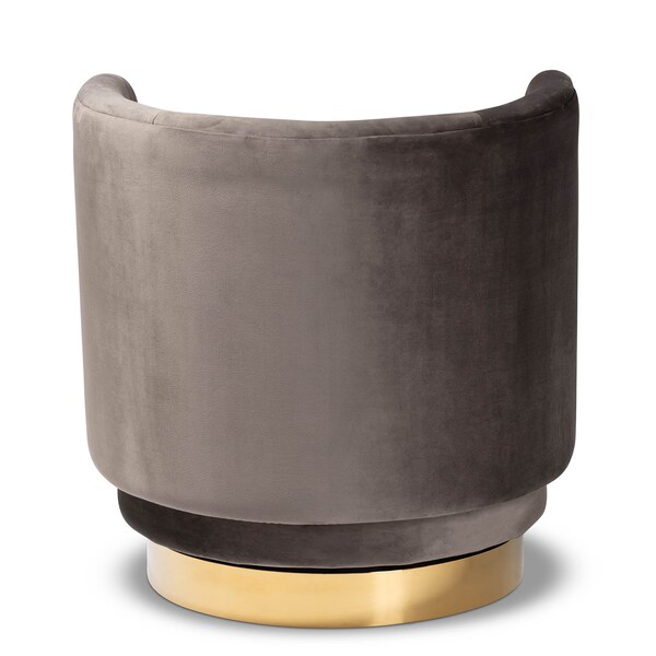 Baxton Studio Saffi Grey Velvet Upholstered Gold Finished Swivel Accent Chair - 163-10573