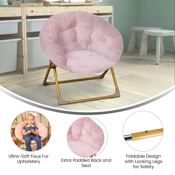 Flash Furniture Kids BlushSoft Gold Faux Fur Saucer Chair - FV-FMC-030-BL-SGD-GG