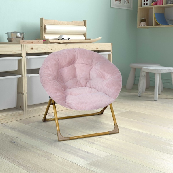 Flash Furniture Kids BlushSoft Gold Faux Fur Saucer Chair - FV-FMC-030-BL-SGD-GG
