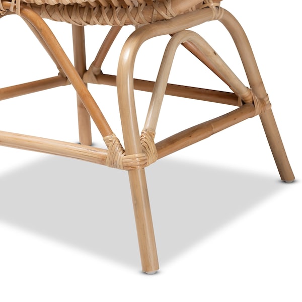 Baxton Studio Jayden Modern Bohemian White Fabric Upholstered and Natural Brown Finished Rattan Accent Chair - 205-12693