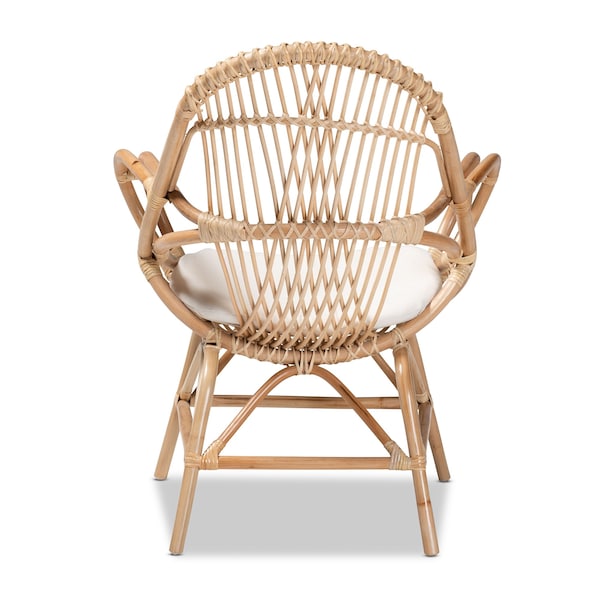 Baxton Studio Jayden Modern Bohemian White Fabric Upholstered and Natural Brown Finished Rattan Accent Chair - 205-12693