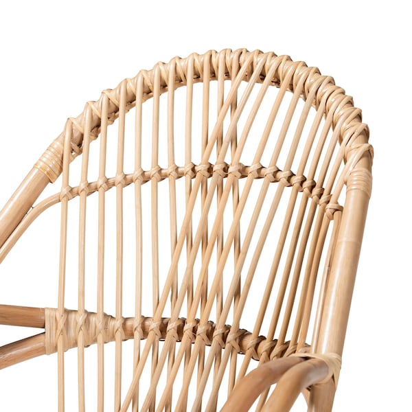 Baxton Studio Jayden Modern Bohemian White Fabric Upholstered and Natural Brown Finished Rattan Accent Chair - 205-12693