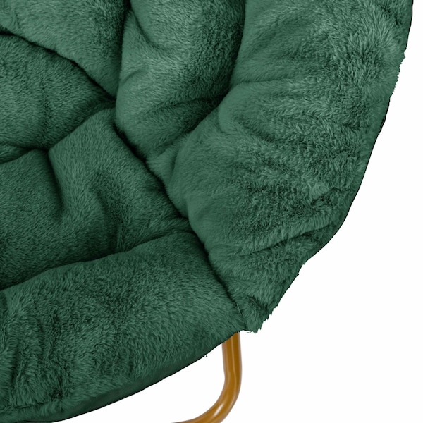 Flash Furniture Gwen 38 Oversize Portable Faux Fur Folding Saucer Moon Chair, Emerald Faux Fur/Soft Gold Frame - FV-FMC-025-EMRLD-SGD-GG