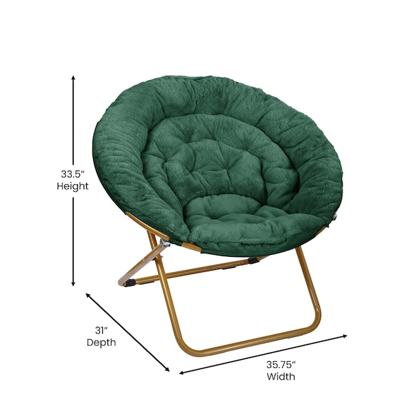 Flash Furniture Gwen 38 Oversize Portable Faux Fur Folding Saucer Moon Chair, Emerald Faux Fur/Soft Gold Frame - FV-FMC-025-EMRLD-SGD-GG