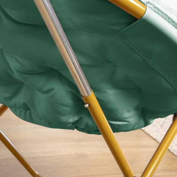 Flash Furniture Gwen 38 Oversize Portable Faux Fur Folding Saucer Moon Chair, Emerald Faux Fur/Soft Gold Frame - FV-FMC-025-EMRLD-SGD-GG