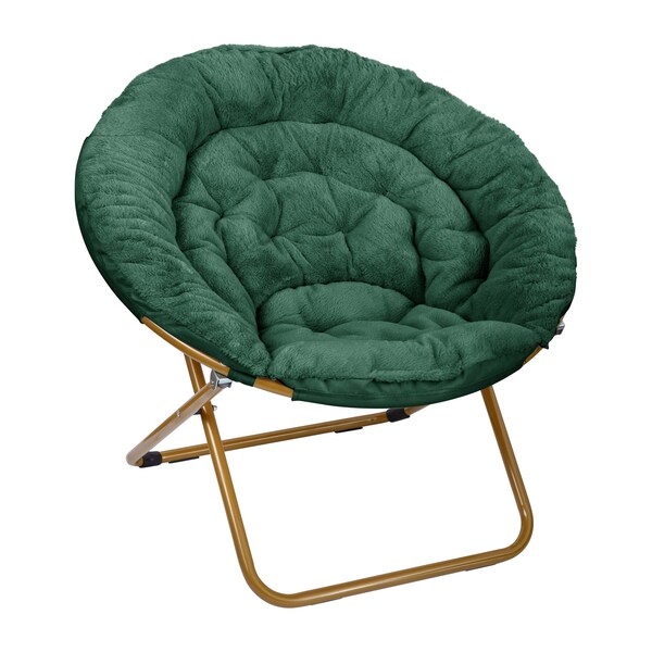 Flash Furniture Gwen 38 Oversize Portable Faux Fur Folding Saucer Moon Chair, Emerald Faux Fur/Soft Gold Frame - FV-FMC-025-EMRLD-SGD-GG