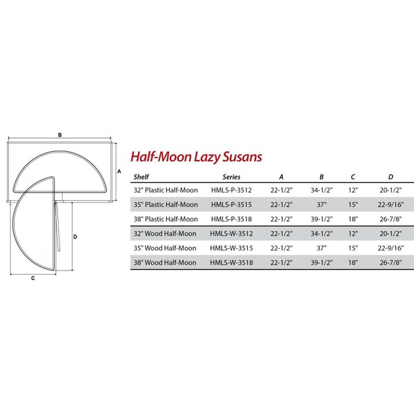 Hardware Resources 35" Wood Half-Moon Lazy Susan - HMLS-W-3515