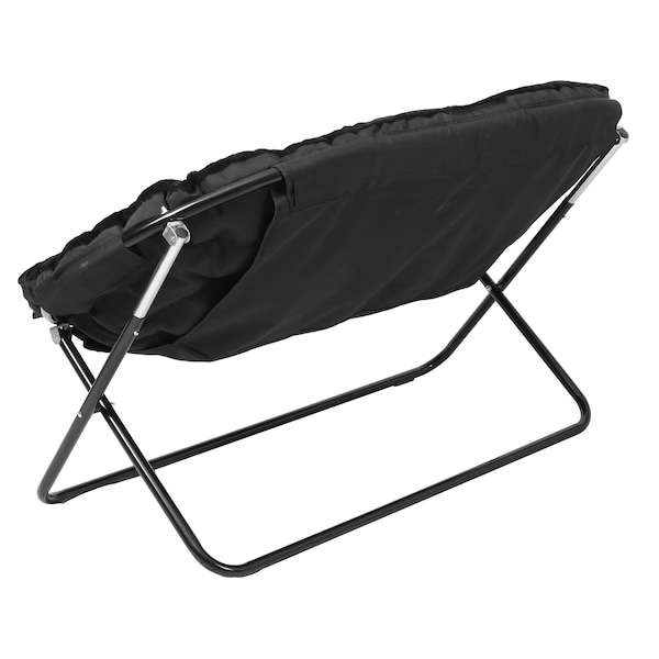 Flash Furniture Eleanor 56-in Portable Folding Double Saucer Chair in Black Faux Fur w/a Black Steel Frame - FV-FDS-001-BK-BK-GG