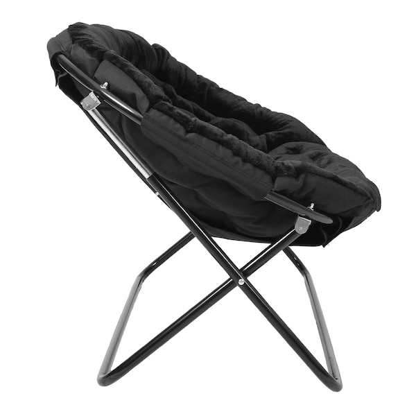 Flash Furniture Eleanor 56-in Portable Folding Double Saucer Chair in Black Faux Fur w/a Black Steel Frame - FV-FDS-001-BK-BK-GG