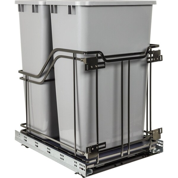 Hardware Resources Double 50 Quart Black Nickel STORAGE WITH STYLE Metal Soft-close Trashcan Pullout - SWS-MBMD50GBN