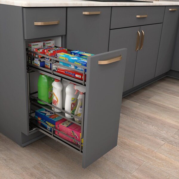 Hardware Resources 8" Black Nickel STORAGE WITH STYLE Metal "No Wiggle" Under Drawer Base Pullout, Preassembled - SWS-DBPO8BN