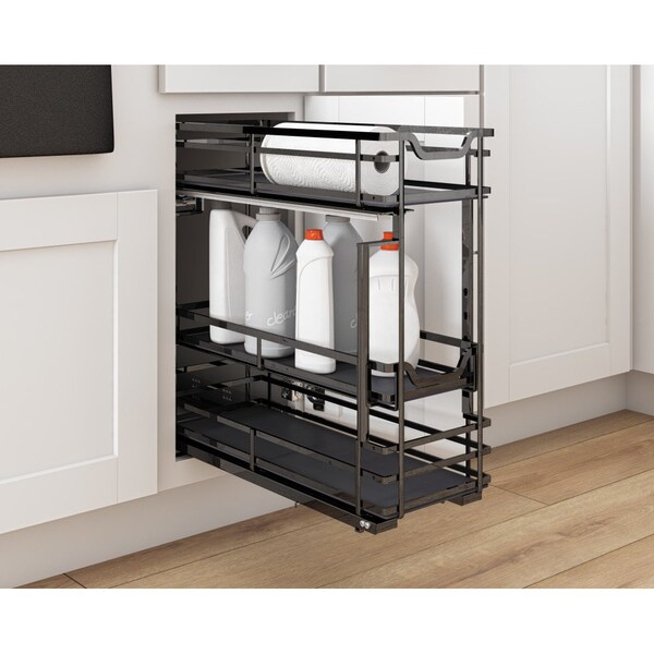Hardware Resources 8" Black Nickel STORAGE WITH STYLE Metal "No Wiggle" Under Drawer Base Pullout, Preassembled - SWS-DBPO8BN