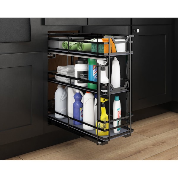 Hardware Resources 8" Black Nickel STORAGE WITH STYLE Metal "No Wiggle" Under Drawer Base Pullout, Preassembled - SWS-DBPO8BN