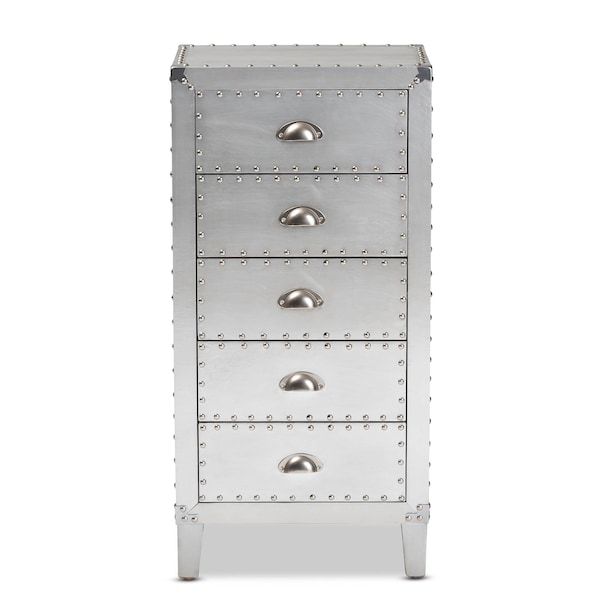 Baxton Studio Carel Silver Metal 5-Drawer Accent Chest - 160-10249