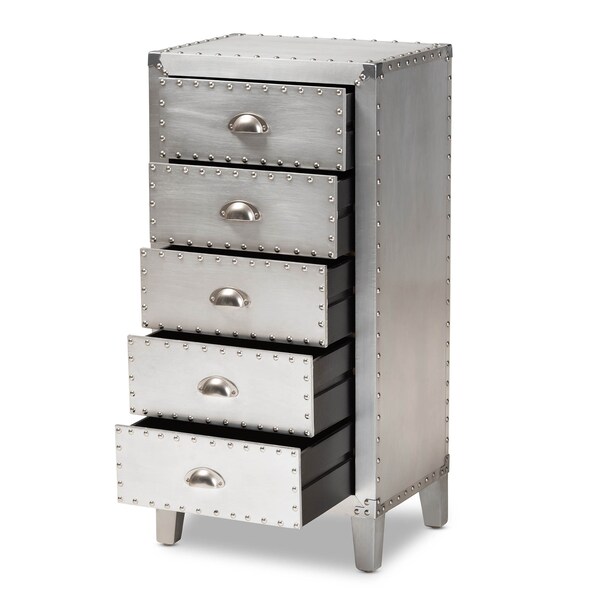 Baxton Studio Carel Silver Metal 5-Drawer Accent Chest - 160-10249