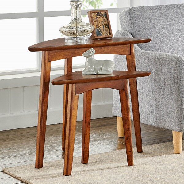 Alaterre Furniture Monterey 24" Mid-Century Wood Triangular Nesting End Tables, Set of Two, Warm Chestnut - ANMT0170N
